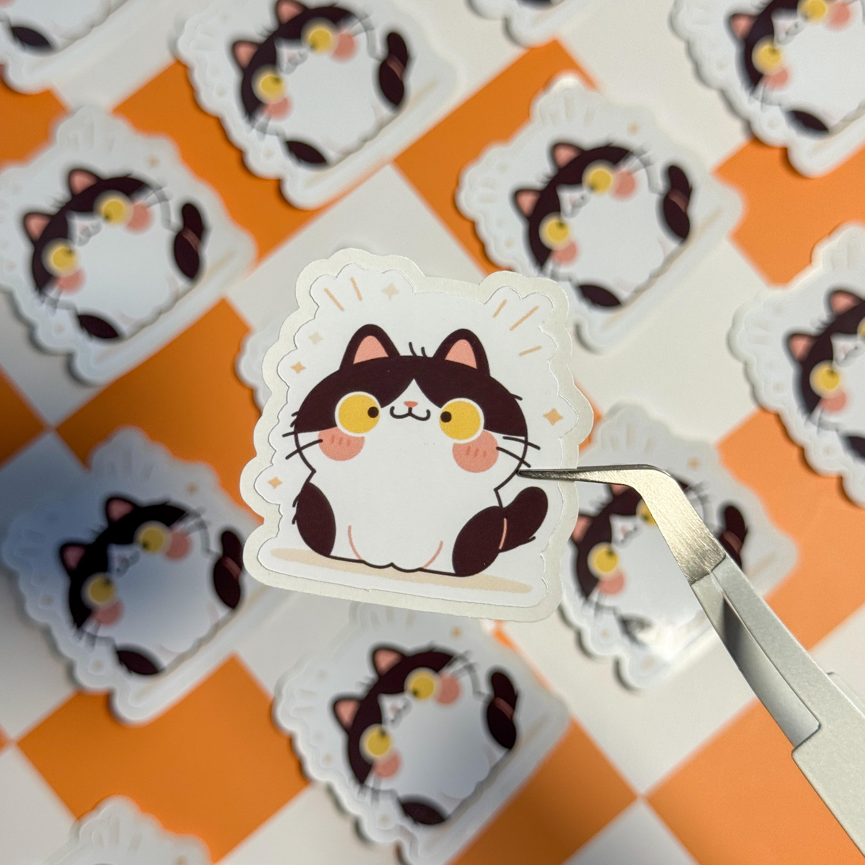 Cute Black and White Cat Sticker, Adorable Kitty Vinyl Decal, Cosy ...