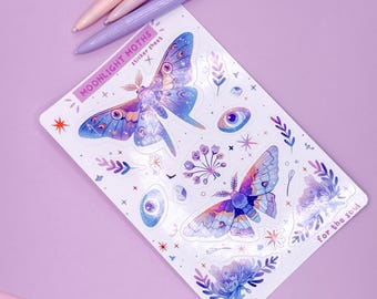Mondschein Motte Sticker Bogen: Witchy Celestial Journal Aufkleber, Halloween Briefpapier