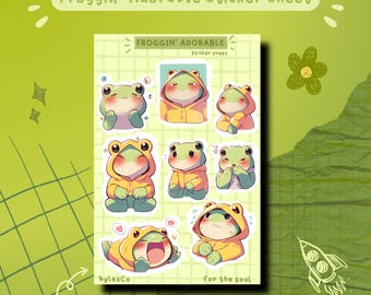 Kawaii Frog Sticker Sheet: Pastel Cottagecore Planner Stickers