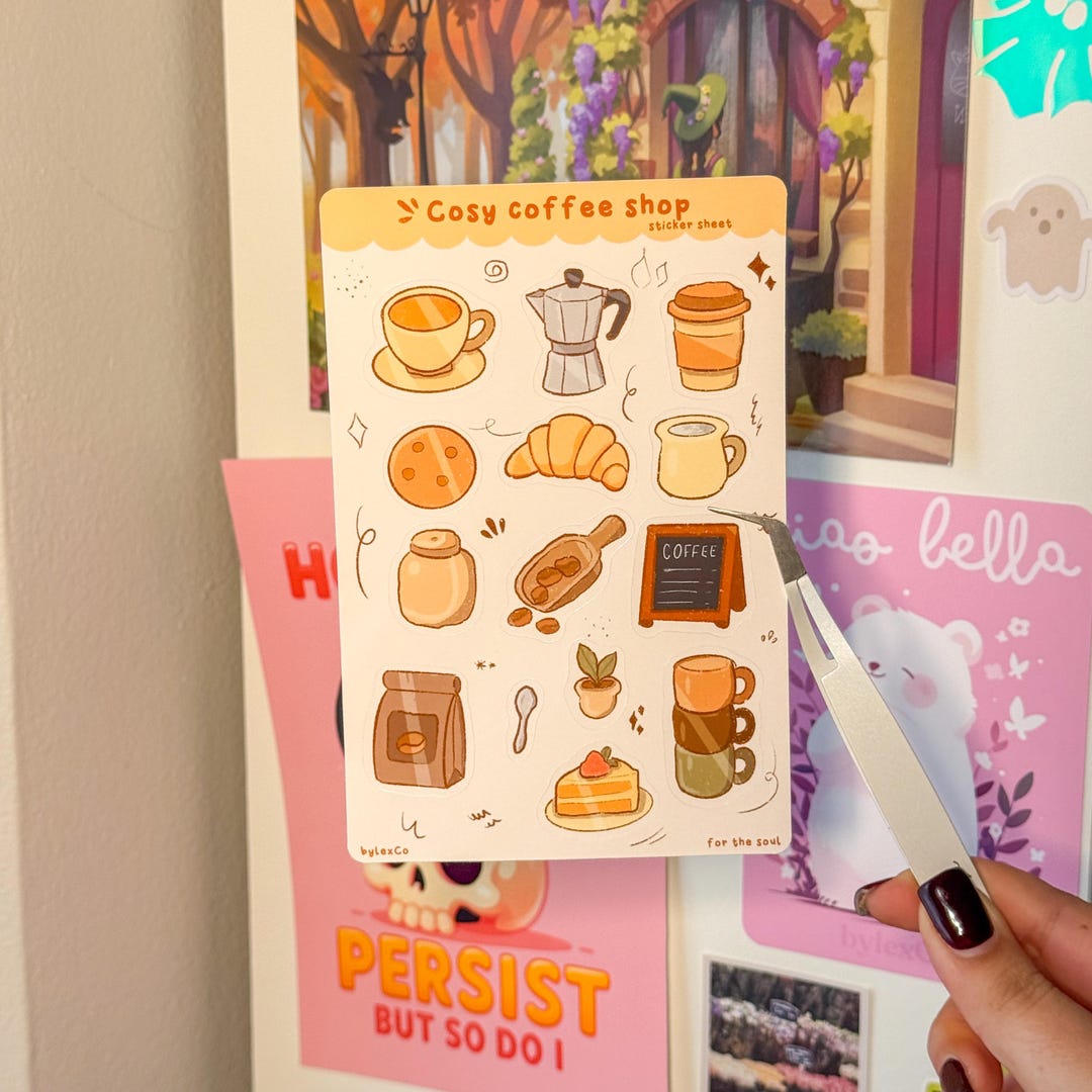Cosy Coffee Shop Sticker Sheet: Cafe Journal Planner Stickers - Etsy