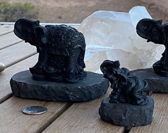 Authentic SHUNGITE carved Elephant sculpture animal stone Authentic SHUNGITE carved Elephant sculpture animal stone