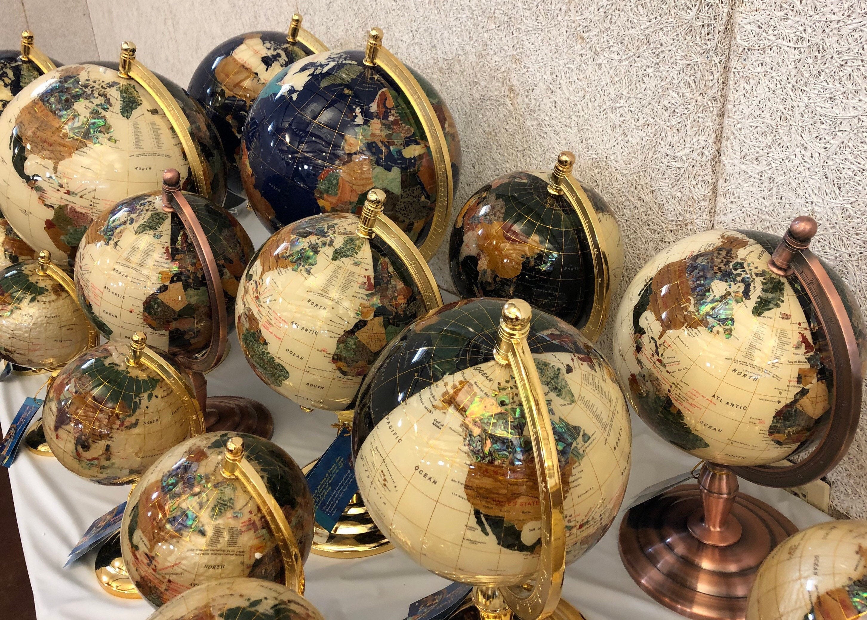 Gemstone globe intarsia globe crystal globes day night Etsy