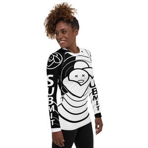 Women&#39;s Ranked Rash Guard, White Belt, Submit Rashguard, BJJ, MMA, No-Gi Grappling, Choke Logo, Submission Grappling Apparel