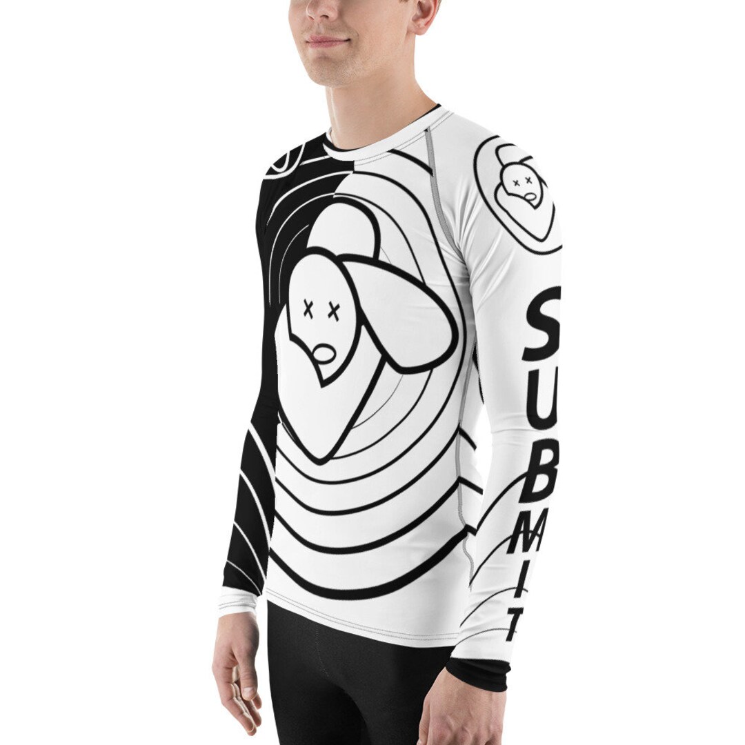 Men's Ranked Rash Guard, White Belt, Submit Rashguard, BJJ, MMA, Nogi Grappling, Choke Logo