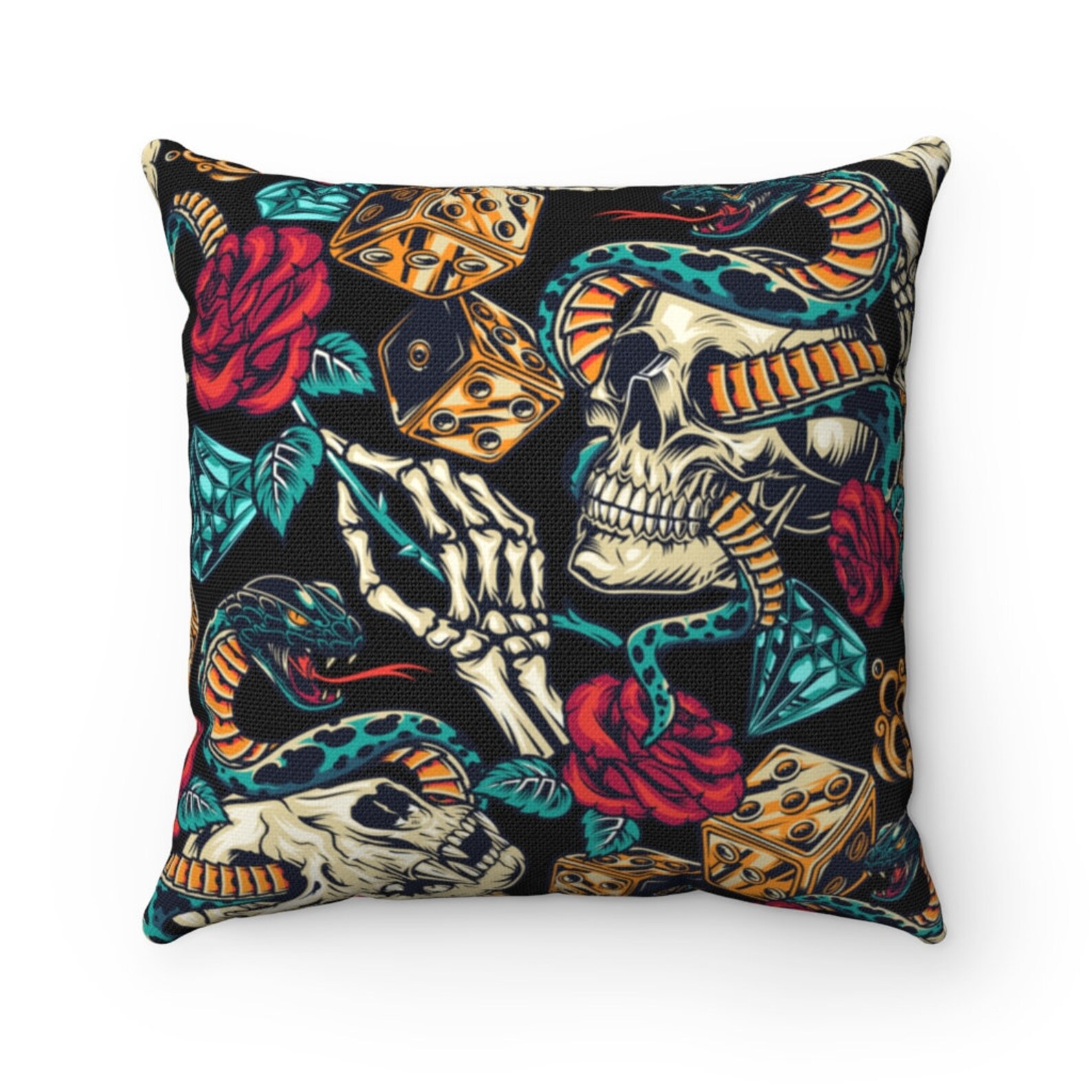 Graphic pillow. Tattoo style pillow. skull design pillow. Etsy
