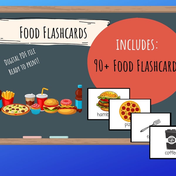 90+ Food Flashcards - Digital Download Printable, English/ESL teachers, Homeschool, Preschool, K, Toddlers, PalFish/VIPkid, Learning Food