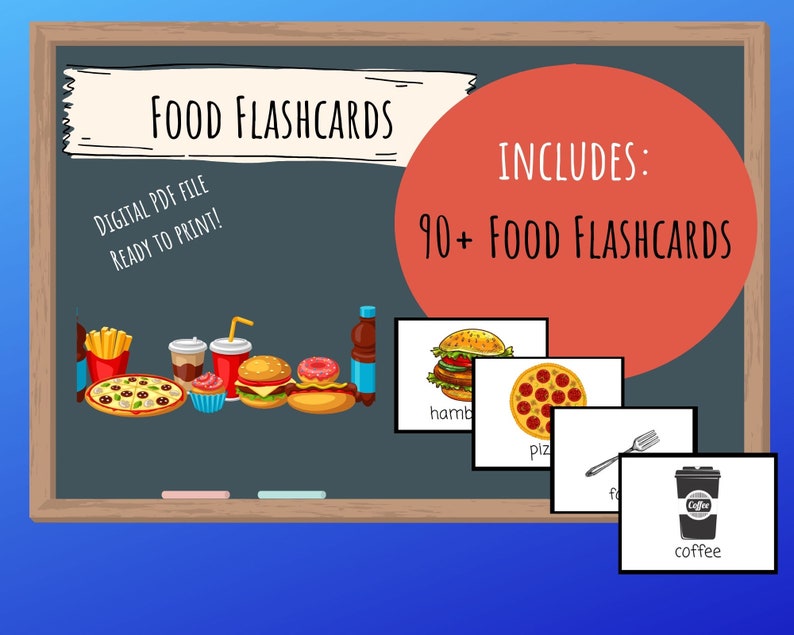 90 Food Flashcards Digital Download Printable English/esl Etsy