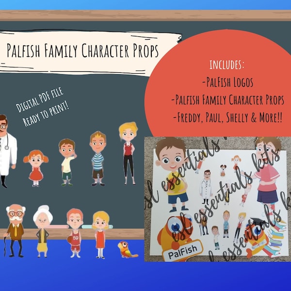 PalFish Family Character Props & PalFish Freddy Logos - Digital Download for online ESL/English teachers, Classroom Decor