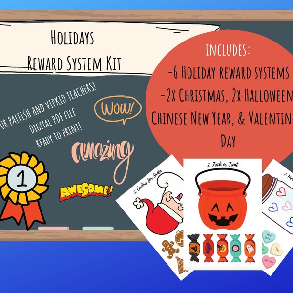 6 Holiday Reward Systems Kit (PALFISH & VIPKID)  - Digital download for online ESL teachers, diy reward,Printable Reward, esl Rewards