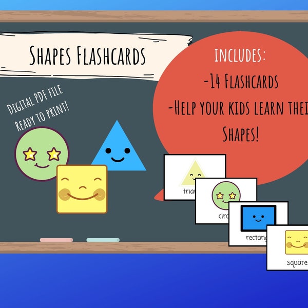 Shapes Flashcards - Digital Download Printable, English/ESL teachers, Learning Shapes, Homeschool, Preschool, K, Toddlers, PalFish/VIPkid