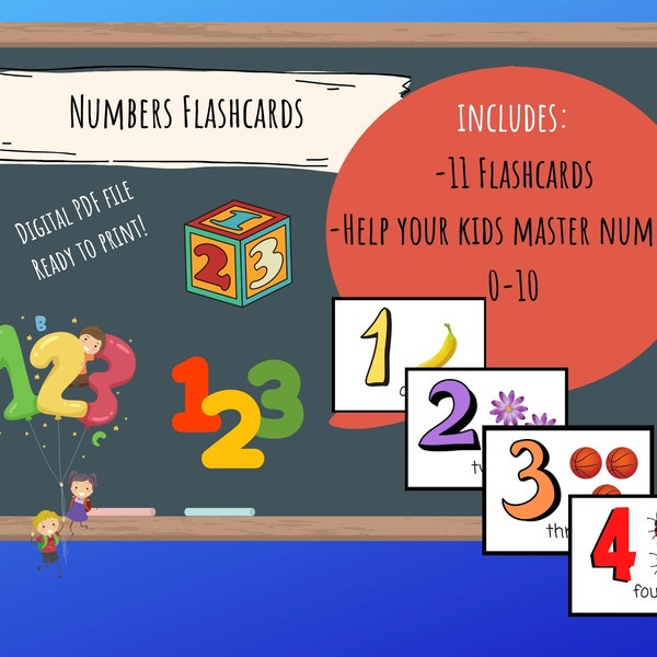 Numbers Flashcards (0 to 10) - Digital Download Printable, English/ESL Teachers, Learn, Homeschool, Preschool, K, Toddlers, PalFish/VIPkid