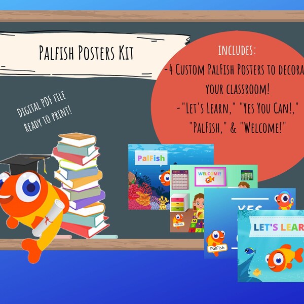 PalFish 4 in 1 Poster Kit! Custom posters to decorate your classroom! - Digital download for online english teachers, classroom decor