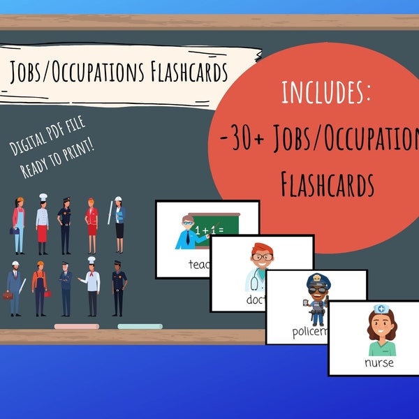 30+ Jobs/Occupations Flashcards, Digital Download Printable, English/ESL Teachers, Learn, Homeschool, Preschool, K, Toddlers, PalFish/VIPkid