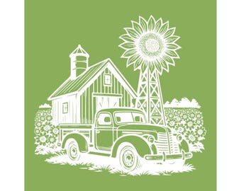 Magnolia Design Co.; Barn with Sunflowers - 11x11 Reusable Adhesive Silkscreen Stencil