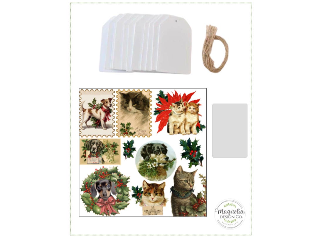 Magnolia Design Co; DIY Kit Cats and Dogs of Christmas Tags - Etsy