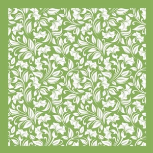 May include: A seamless floral pattern featuring white flowers and leaves on a light green background. The design is framed by a solid green border, creating a classic and elegant look. This pattern is suitable for various applications.