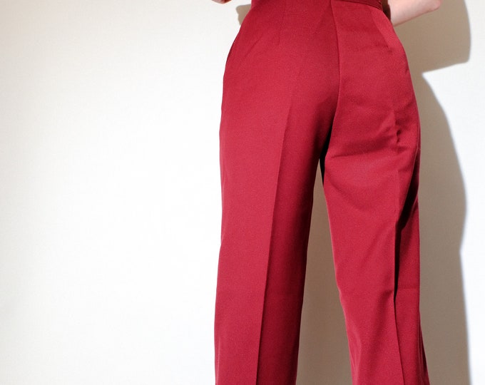 High Waisted Slim Pleated Style Pants By Sears Vintage Burgundy High Waisted Boho Pants