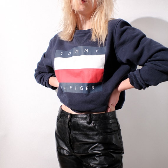 Vintage Tommy Hilfiger Flag Sweater, Navy Blue Swe