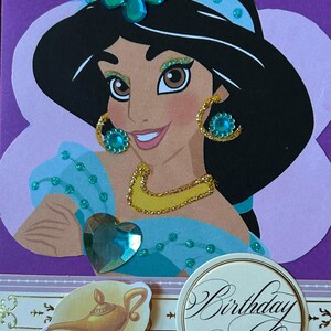 ¡Hermosa tarjeta de cumpleaños hecha a mano de la princesa Jasmine de Disney!