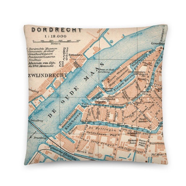 Dordrecht in 1905: Decorative pillow with a historical city map, gift for Dutch people, holiday in the Netherlands. Home decor Dutch, Dutch