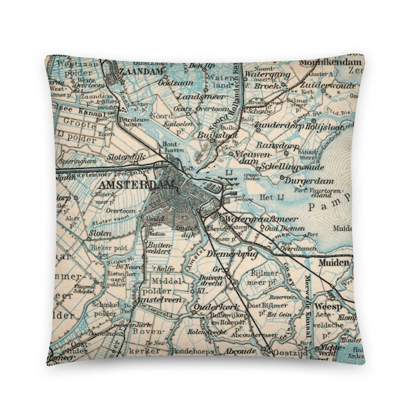 Greater Amsterdam in 1905: Decorative pillow with a historical city map, IJsselmeer, Zuiderzee, Netherlands Gift idea, Holland holiday decor