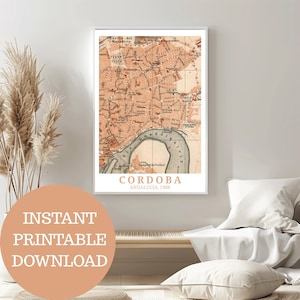 Cordova intorno al 1908: mappa d'epoca (senza AI), poster di viaggio stampabile, amante dell'Andalusia, idea regalo andalusa, arredamento spagnolo