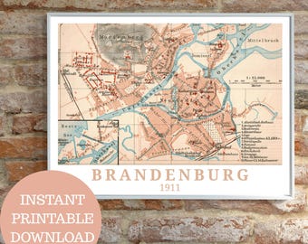 Brandeburgo intorno al 1911: Design basato su una mappa d'epoca (senza intelligenza artificiale!), Stampe artistiche da parete, Regalo per i Brandeburghesi, Decorazione da poster di viaggio