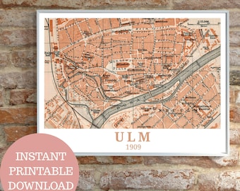 Ulm around 1908: travel poster, antique map (no AI!), vintage wall art, printable, Neu-Ulm, gift idea for Ulm residents, Danube wall art