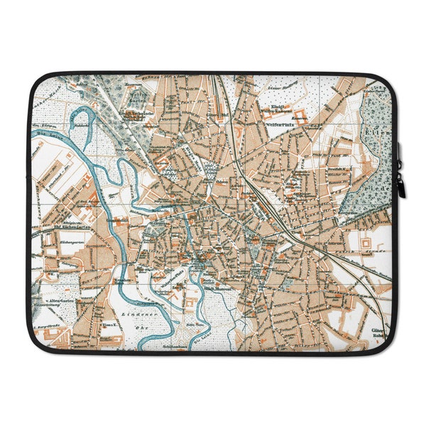 Hanover in 1885: Protective laptop sleeve with a historical city map, gift for Hanoverians, Lower Saxony, original notebook sleeve