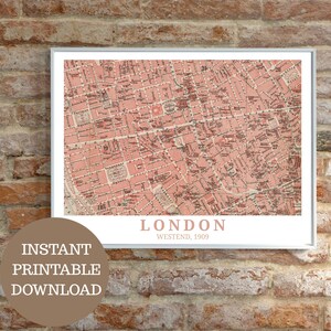 London (Westend) 1909: Vintage-Karte (keine KI), druckbares Reiseposter, Großbritannien-Liebhaber, Map Wall Art, Englandfan Dekor, Geschenk