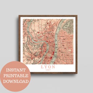 Lyon um 1907: Design basiert auf Vintage-Stadtplan (keine AI!), Reiseposter selbst Ausdrucken, Geschenkidee für Lyon, Auvergne-Rhône-Alpes