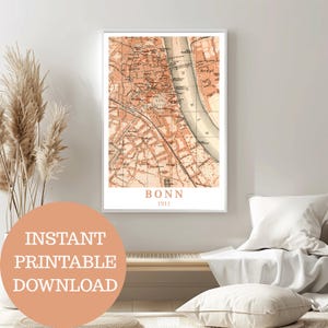 Bonn as it was in 1911: Design based on vintage city map (no AI!), travel poster prints, gift idea for Bonn residents, Rhineland history