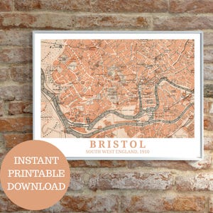 Bristol 1910: Mapa vintage (sem IA), pôster de viagem para impressão, amantes da Grã-Bretanha, arte de parede, sudoeste da Inglaterra, decoração da Grã-Bretanha