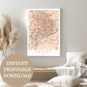 Erfurt as it was in 1898: Design based on vintage city map (no AI!), travel poster prints, gift idea for Erfurt residents, Thuringia Art