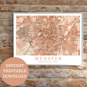 Münster as it was in 1911: Design based on vintage map (no AI!), Wall Art Prints, Gift for Münster residents, Westphalia travel poster