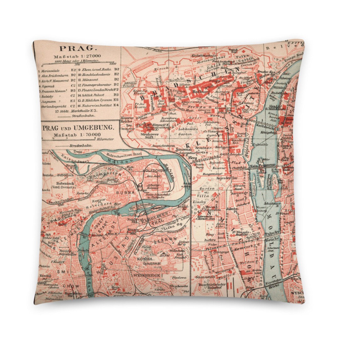 Prague in 1908 Decorative Pillow With Historical City Map, Czech