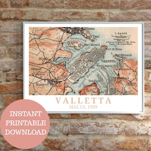 Valletta/Malta around 1905: Design based on a vintage map (no AI!), Wall Art Prints, Gift for Maltese, Travel Poster Malta, gift old map