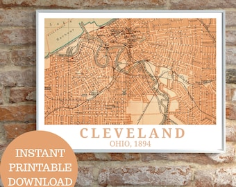 Cleveland as it was in 1894: Printable Cleveland poster, based on vintagel city map (no AI), Born in Ohio gift idea, Cleveland travel poster