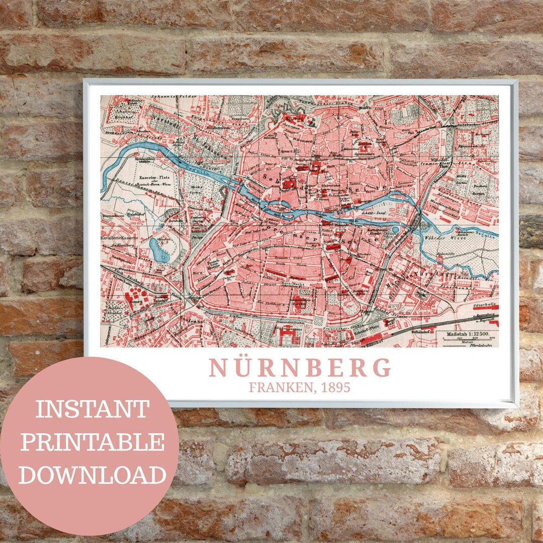 Neuremberg Map Nuremberg Around 1895: Travel Poster, Antique Map (no AI), Vintage Wall ...