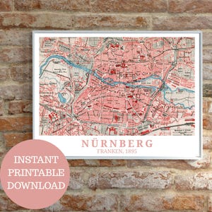 Nürnberg um 1895: Reiseposter, antike Karte (keine KI), Vintage Wall Art, Geschenkidee für Nürnberger und Franken, alter Stadtplan