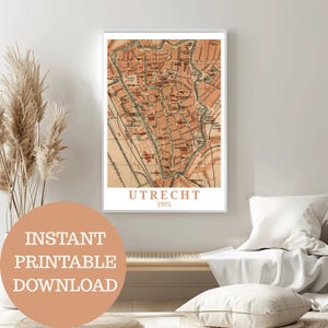 Utrecht vers 1905 : affiche de voyage, carte historique imprimable (sans IA), idée cadeau pour les Néerlandais, fan des Pays-Bas, décoration d'intérieur Pays-Bas