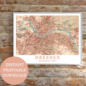 Dresden as it was in 1907: Design based on a vintage map (no AI!), Wall Art to print yourself, Gift for Dresden residents, Saxony poster
