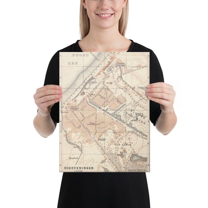 wind surfer Scheveningen around 1900: canvas print historical city map Dutch gift gift Scheveningen print gift Holland fan The Hague