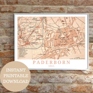 Paderborn around 1911: Design based on vintage map (no AI!), Wall Art Prints, Gift for Paderborners, german Travel Poster Home Decor