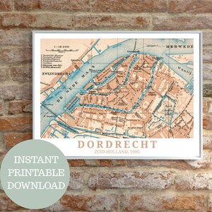 Dordrecht around 1905: Vintage map (AI free), printable travel poster, Zuid-Holland lovers, map wall art, gift idea for Dutch people