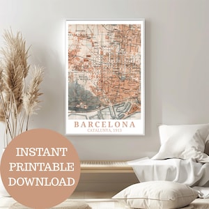 Barcelona 1913: based on the original city map, travel poster (without AI!), wall art to print, instant download, Catalonia, BCN gift