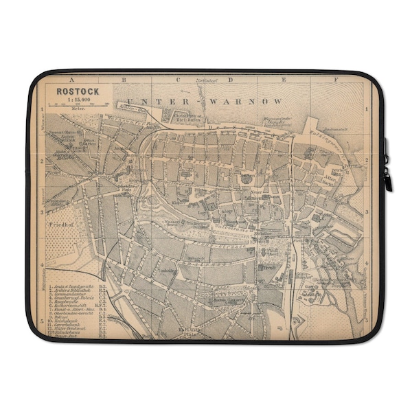 Rostock im Jahr 1910: Laptop-Schutzhülle, bedruckt mit historischem Stadtplan.   Schöne Geschenkidee für Rostocker(innen) und Rostock-Fans!