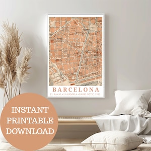 Barcelona (Raval/Gòtic) wie es war 1913: Druckbares Reiseposter zum Download, basierend auf Original-Stadtplan (keine AI!), BCN Wall Art