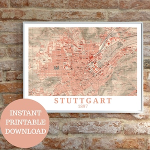 Stuttgart como era en 1897: Diseño basado en un mapa antiguo (¡sin IA!), Arte mural para imprimir usted mismo, regalo para los suabos de Stuttgart