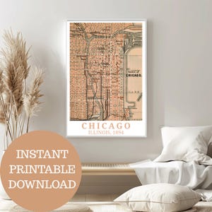 Chicago Centre in 1894: Printable travel poster, based on original city map (no AI!), instant download, USA Lover, Illinois gift idea